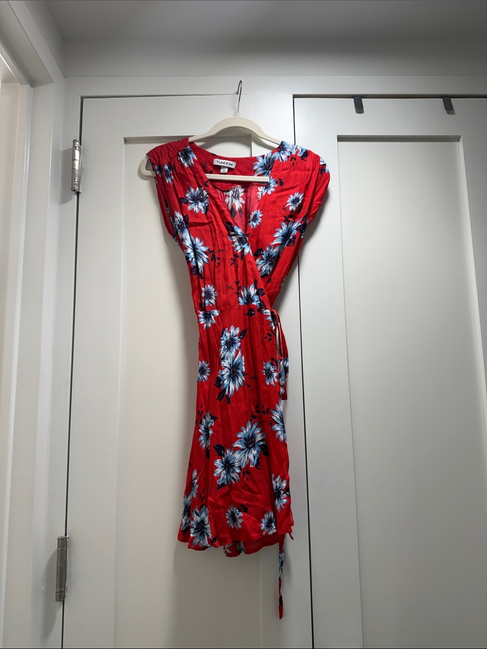 Yumi Kim Bright Red Floral Wrap Dress with Blue Accents - Women